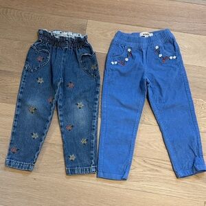 Mini Boden Kids Denim and Blue corduroy Embroidered Pants Set. Size 3-4 years.